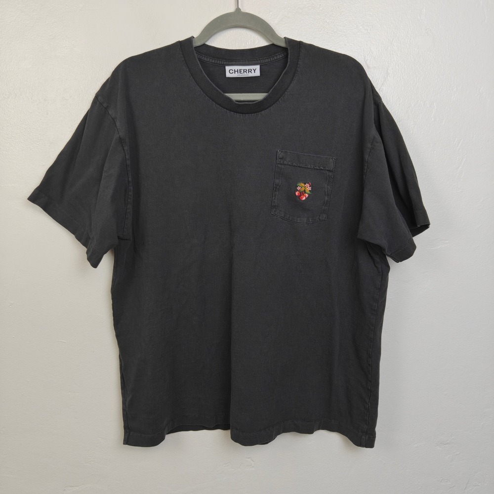 Cherry Los Angeles Mens Tee Large Black Embroidered Pocket Tee Streetwear LA